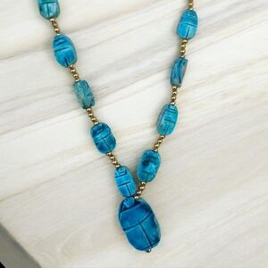 Vintage Egyptian Revival Scarab Long Necklace